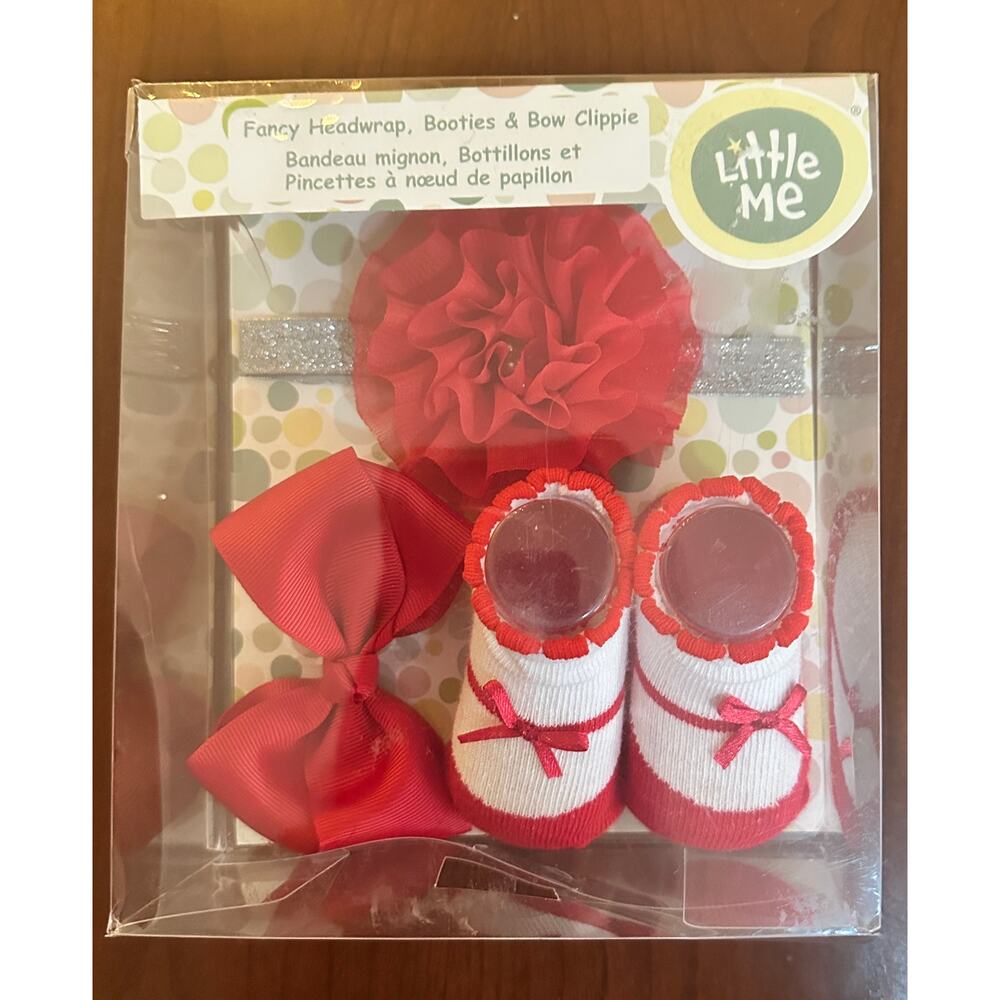 Fancy Headwrap,‎ Booties & Bow Clippie from Little Me NIB